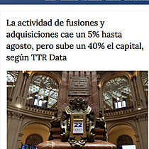 La actividad de fusiones y adquisiciones cae un 5% hasta agosto, pero sube un 40% el capital, segn TTR Data